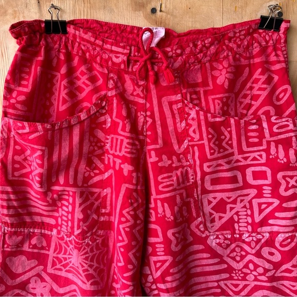 Vintage Cotton Club Red Abstract Geo Print Drawstring Pull on Pants - Picture 6 of 8